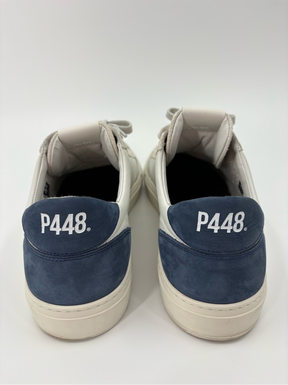 P448 Soho White & Navy Leather Suede Low Top Sneakers Size 44 - Picture 7 of 10